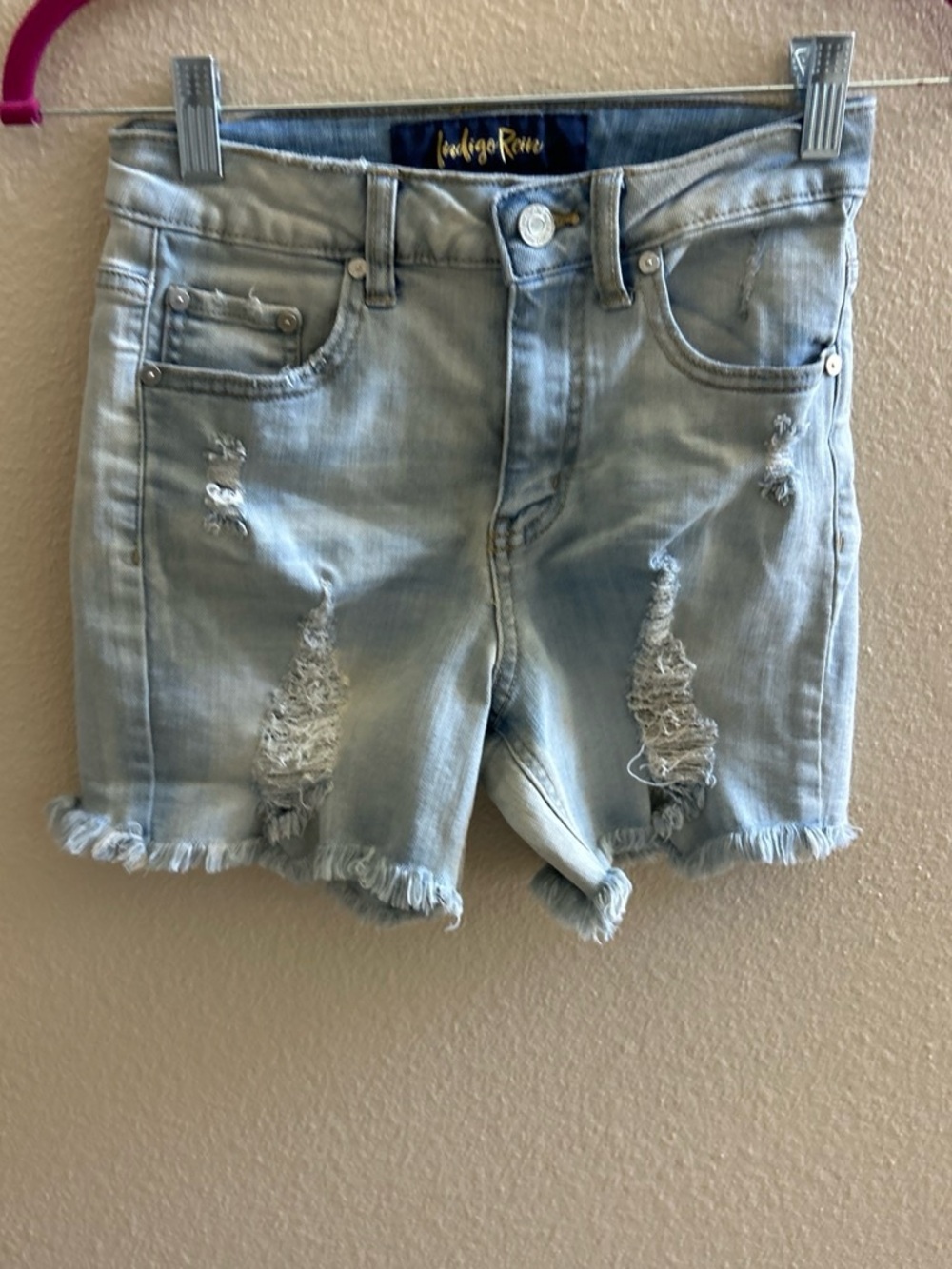 Indigo Rein Light Blue Distressed Denim Shorts